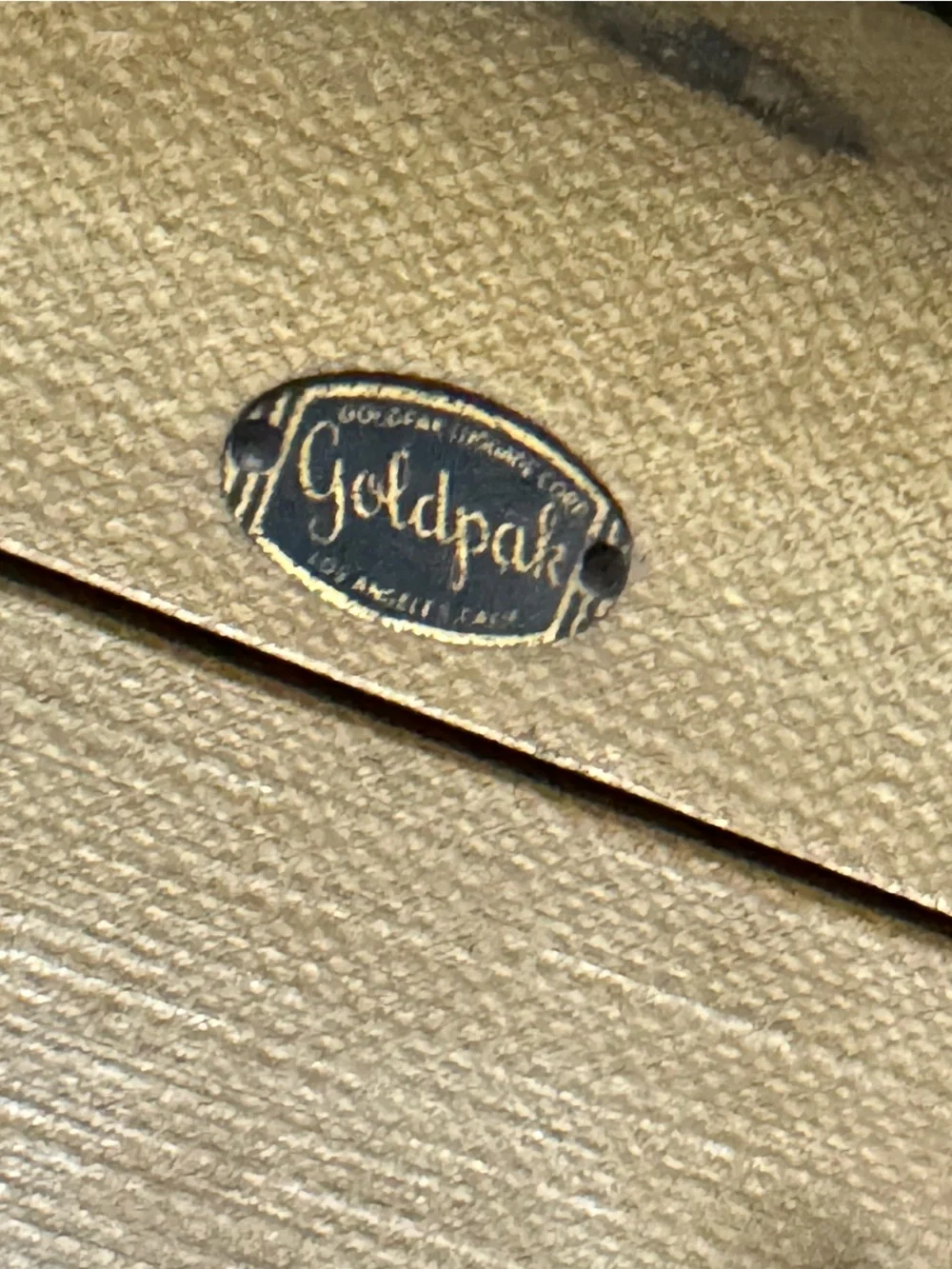 Vintage Goldpak Hard Suitcase in Tan and Brown Leather Accents